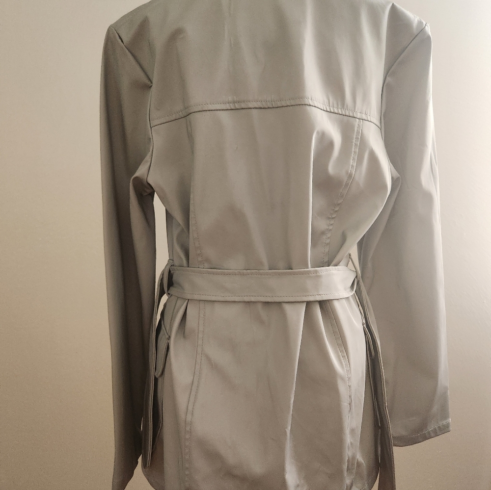 Vintage Silver Gray Tech Wear Vinyl Trench Jacket - Picture 8 of 14